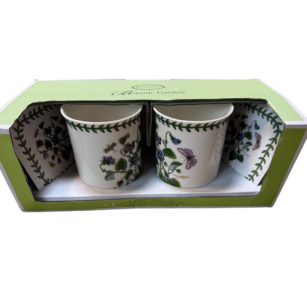 Portmeirion Botanic Garden Sweet Violet 4 Piece mug & coaster Set; Porcelain